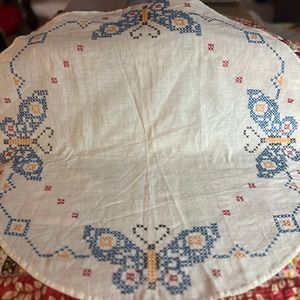 Vintage, Butterfly, Needlepoint , with hand stitched hem...Round Table Topper